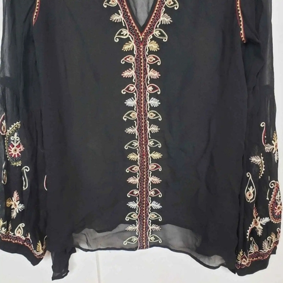 Anthropologie Love Sam Sheer & Embroidered Long Sleeve Women's Blouse Medium - Picture 5 of 9